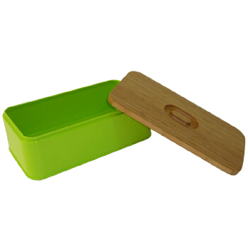 Vintage metal powder coating steel bread box with thick bamboo lid 